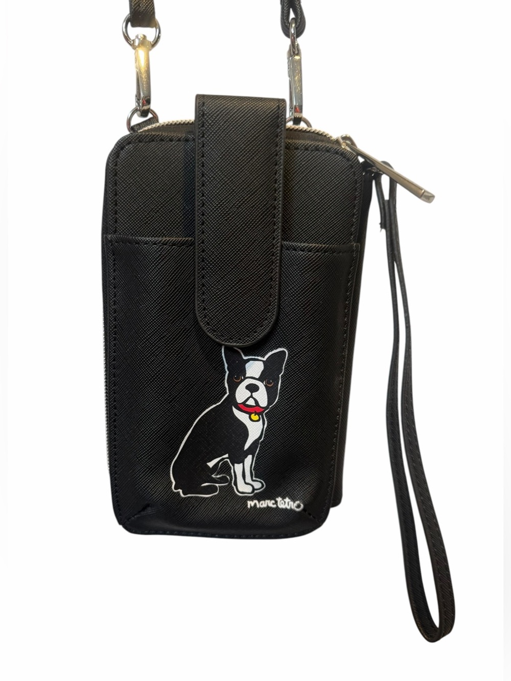 Marc Tetro Black Crossbody Phone Pouch with Dog Graphic NWOT